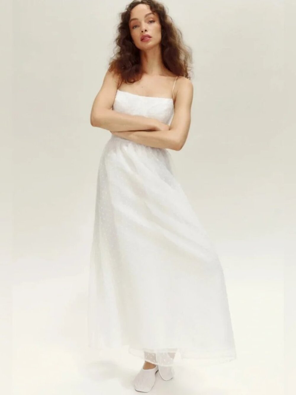 Reformation Mallow White Tule Swiss Dot Sleeveless Dress - Picture 2 of 8